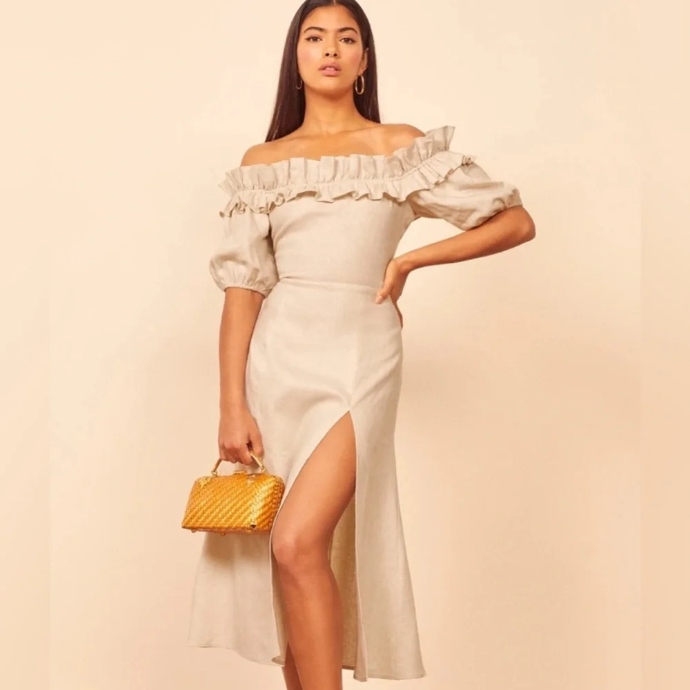 SOLD - Reformation Marley Off Shoulder Midi Dress, Size 2 - Picture 1 of 12